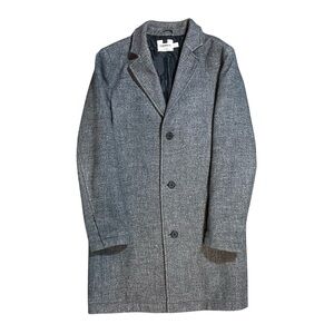 Topman Gray Topcoat Notch Lapel Overcoat Button Front Men’s Small INSIDE TEAR
